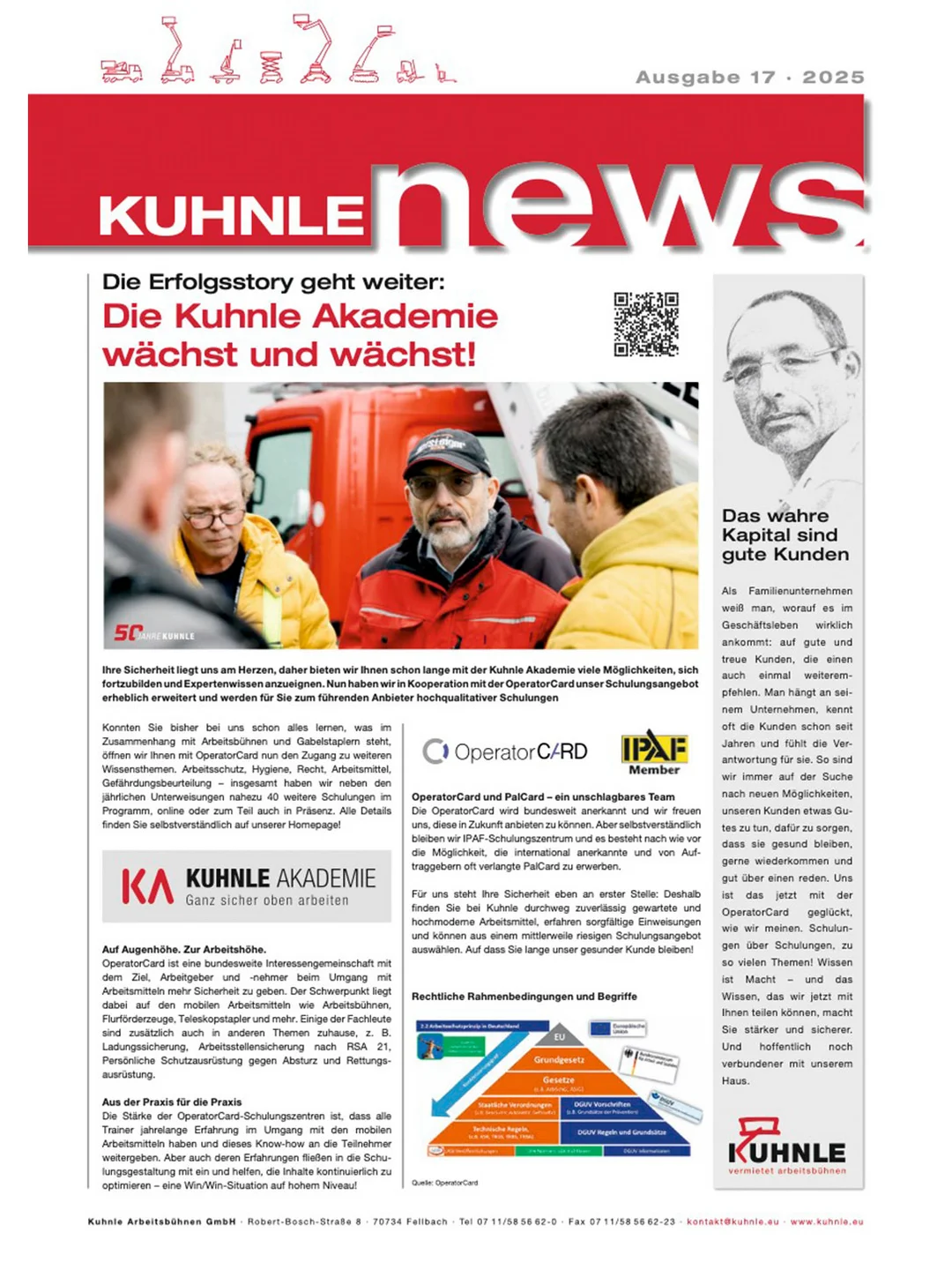 Zeitungsartikel mit Foto von vier Personen und roter Überschrift‚ "Die Kuhnle Akademie wächst und wächst!".