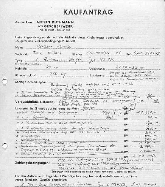 Handschriftlicher Kaufantrag der Firma Kuhnle auf Papier.